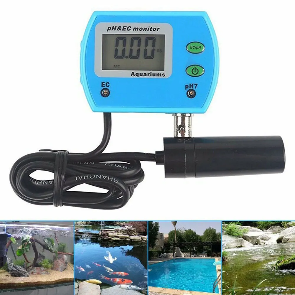 

LCD Water Meter Ph/Ec Meter Acidometer Digital Display Water Meterfor For Household Drinking Pool Aquarium Water Blue