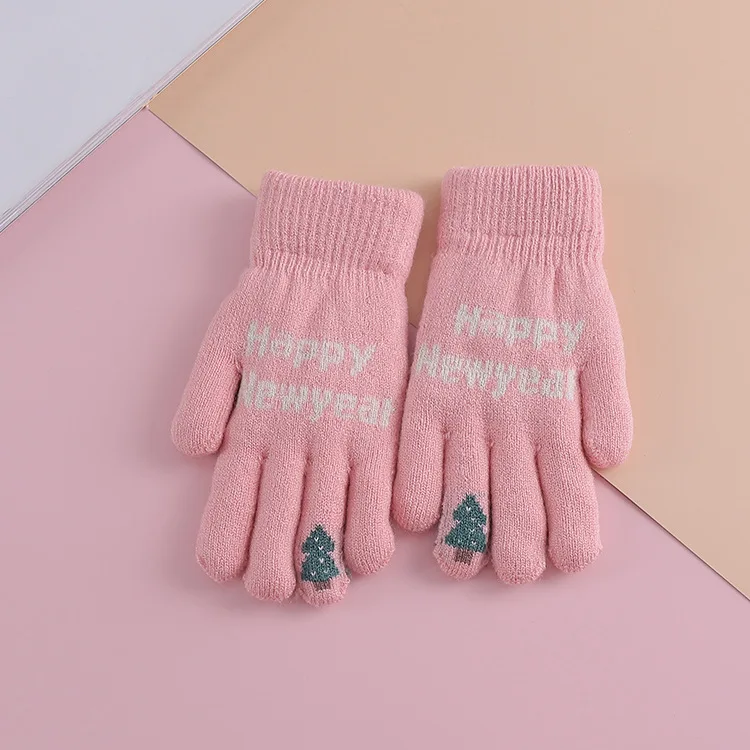 pink Высокое качество, детские зимние толстые теплые мягкие вязаные перчатки, модные плюшевые перчатки для девочек, милые детские перчатки с котом, От 6 до 9 лет - Цвет: pink