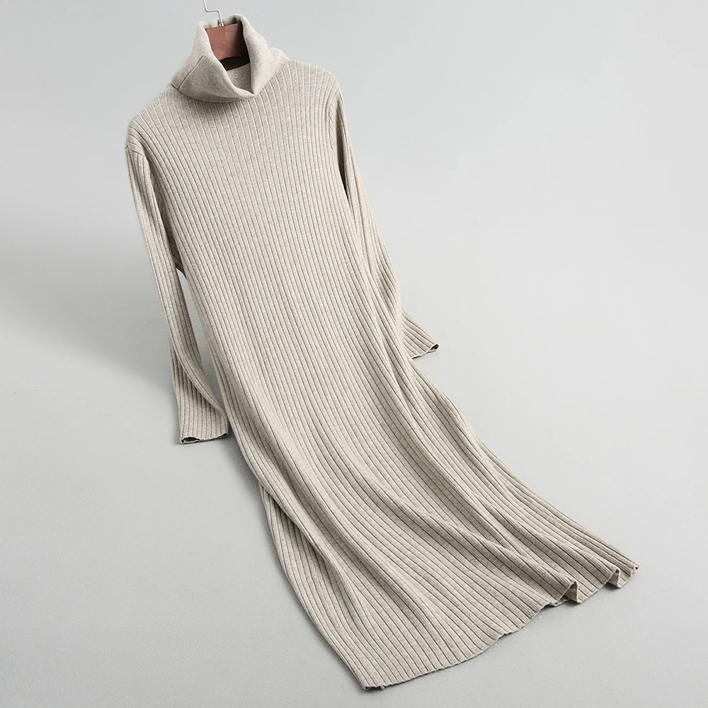 2019 зимнее вязанное платье с высоким воротом женские теплые пуловеры длинное