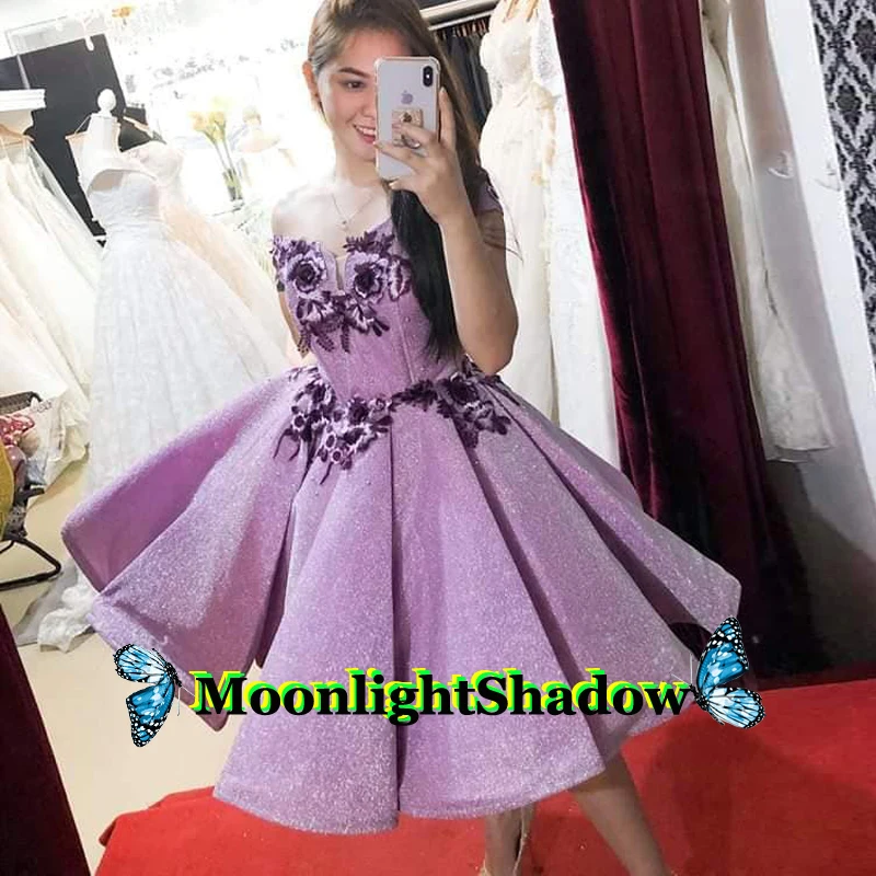 

Lilac Off The Shoulder Glitters Evening Dress Sexy Lace Up BackDubai Arabic Saudi Arabian Vestidos De Festa Prom Custom Made