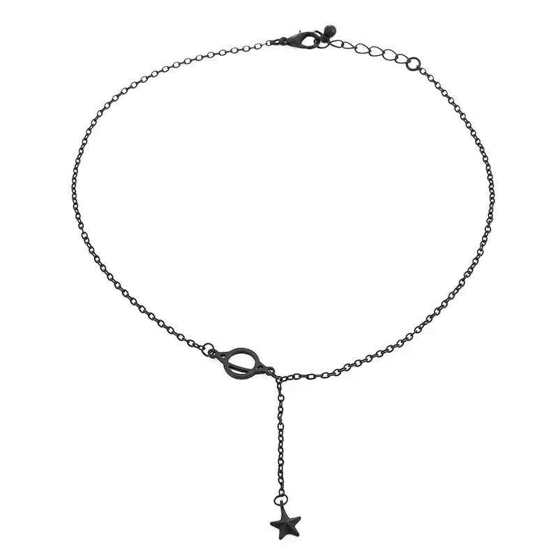 Модная черная Корейская Луна планета подвеска с цветочным узором С бантом колье