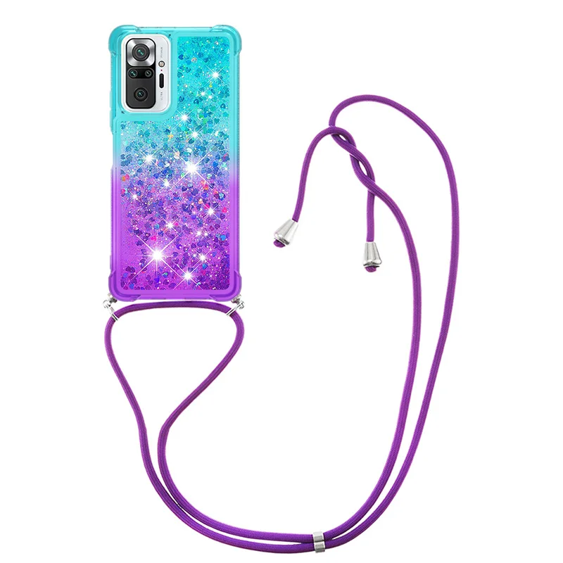 

Strap Lanyard Quicksand Phone Case For Xiaomi Redmi Note 10 Pro Max Note 10S 9 9T 5G Soft TPU Glitter Liquid Back Cover Funda