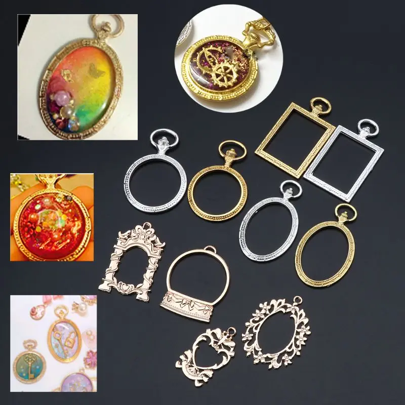 

10Pcs DIY Metal Frame Pendant Bezel Setting Cabochon Setting UV Resin Charms DIY