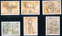 6pcsset new monaco post stamp 1989 rock paintings in meikangtu national park stamps mnh