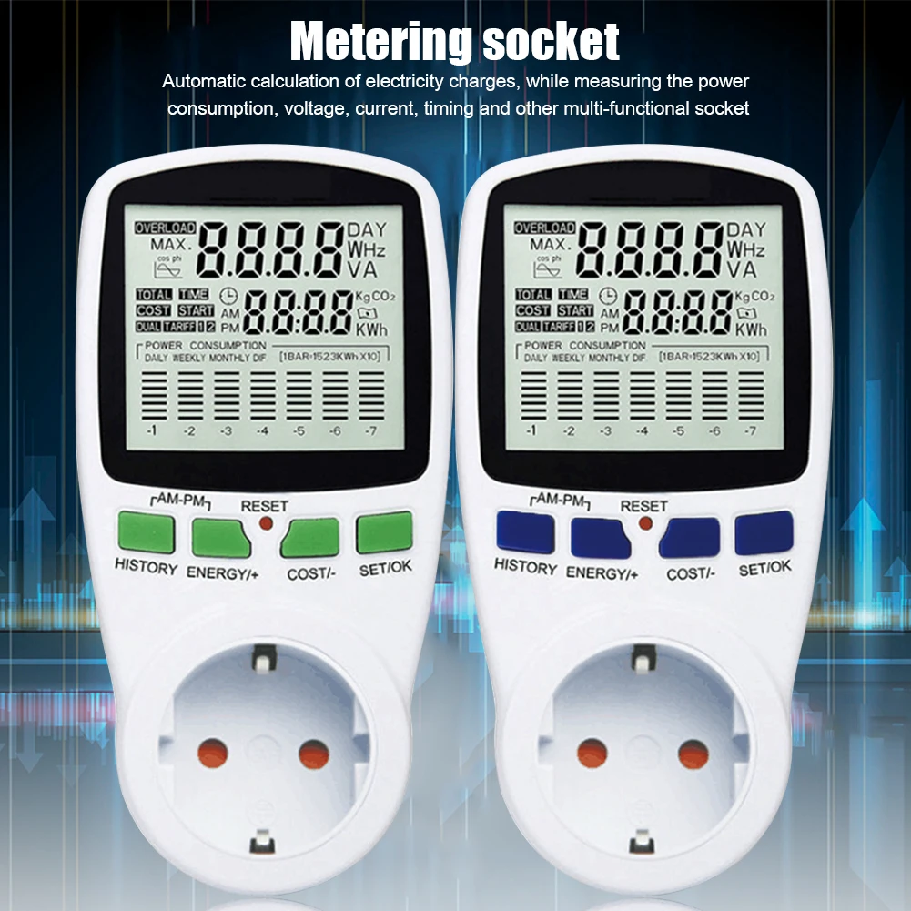 Digital LCD Energy Power Wattmeter Wattage Electricity Cost Diagram Monitor Electric Meter Measuring Outlet Analyzer | Обустройство