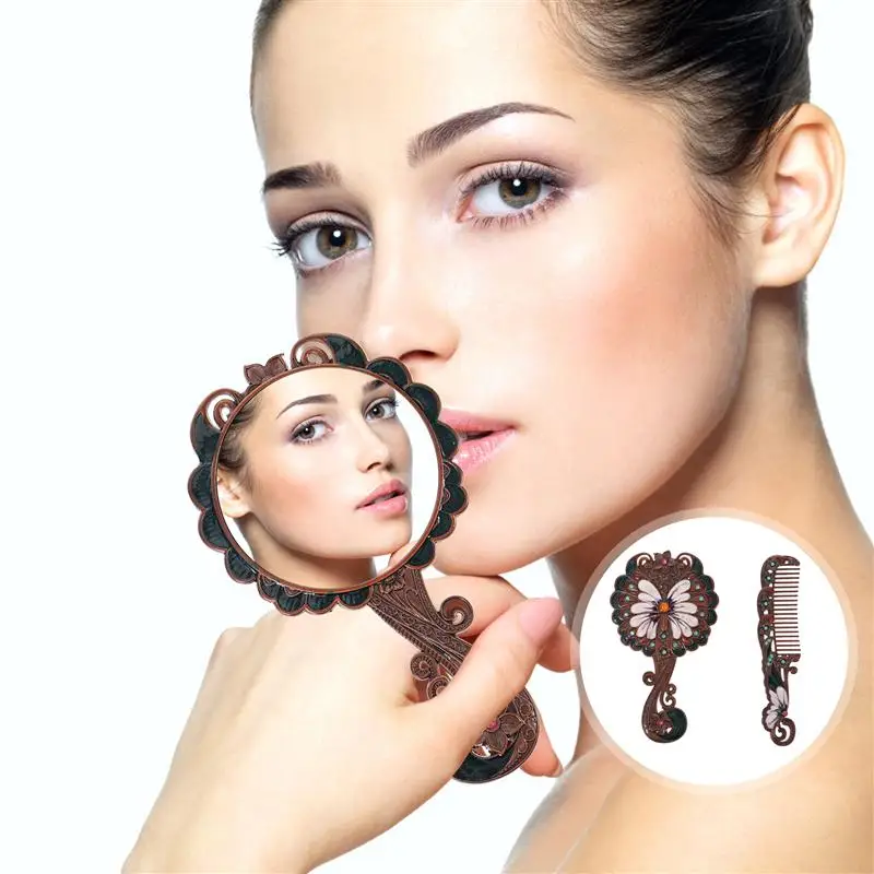 

1 Set/2pcs Retro Style Handhold Makeup Mirror Delicate Mirrors and Comb