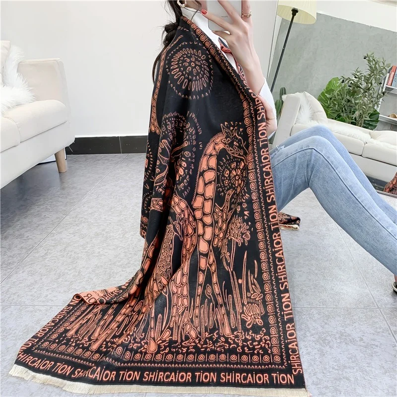 

Women's Scarf Imitation Cashmere Shawls Winter Giraffe Thick Tassel Scarf 190*65cm Long Warm Shawl Scarves