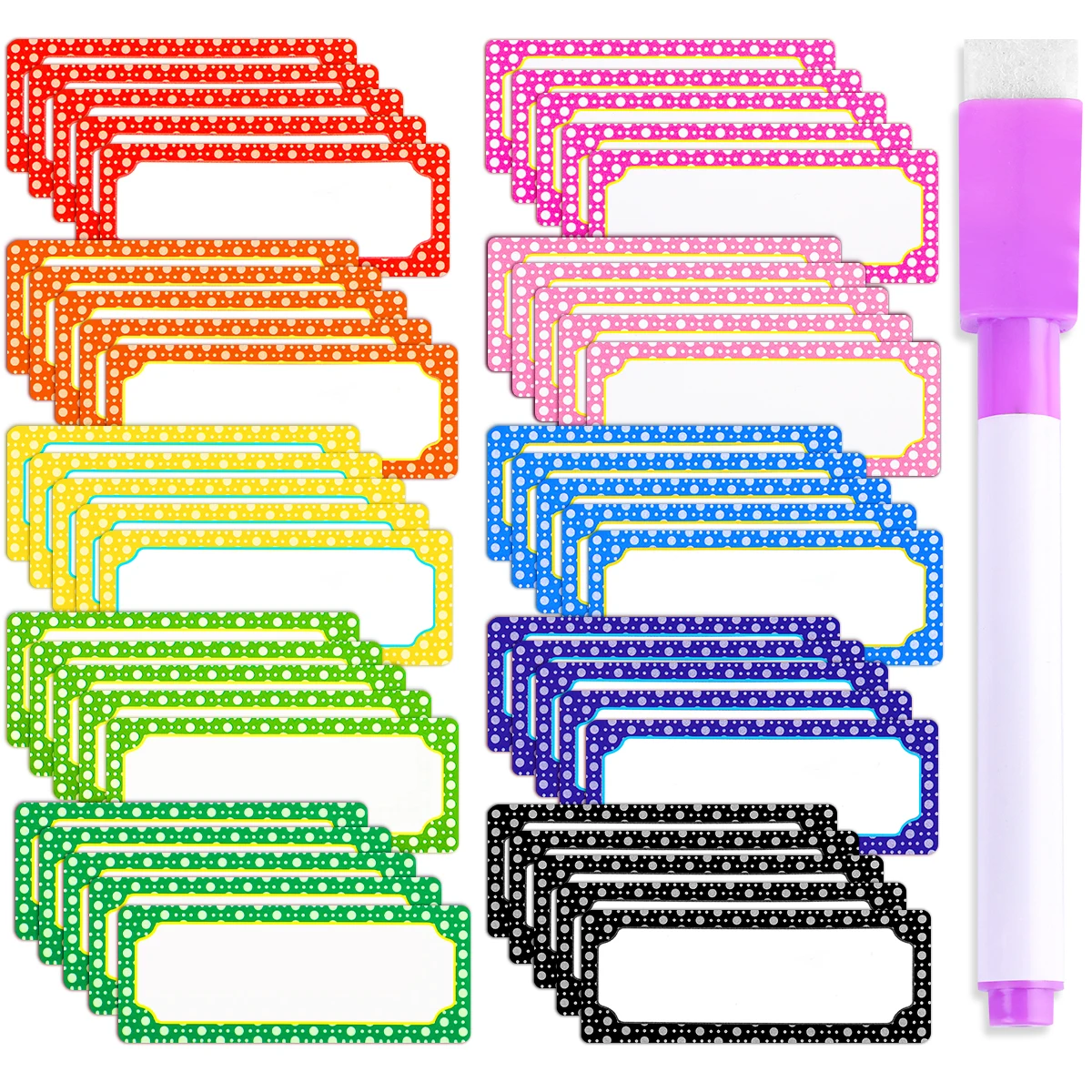 10 colors, a total of 50 with 1 pen(pen cap color random) 8*3cm rewritable message board magnetic refrigerator stickers