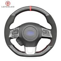 lqtenleo black suede carbon fiber diy hand stitched car steering wheel cover for subaru wrx sti 2015 2019 levorg 2015 2019