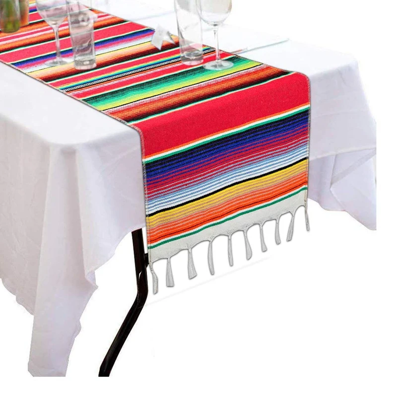 2 Pack 14 By 84 Inch Mexican Table Runner x Party Wedding Decorations Fringe Cotton Serape Blanket Runn | Дом и сад