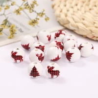 20 pcs red lattice printing christmas tree elk wooden beads diy custom decoration crafts childrens toys jewelry bracele