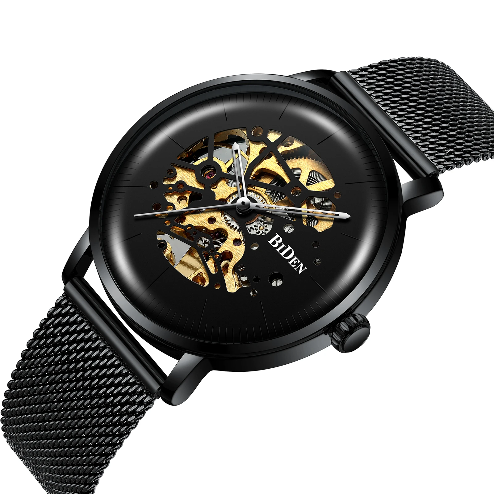 

2020 BIDEN mechanical stainless steel with 30 M waterproof luminous mesh strap automatic watches for men