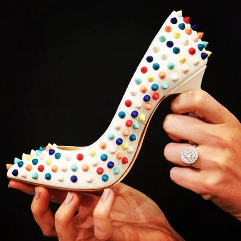 Женские туфли на шпильке 12 см красные белые черные гвоздики свадебные размер