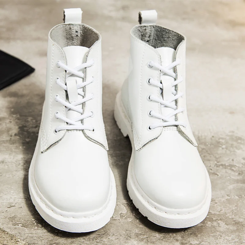 

Genuine Leather Boots Women White Ankle Boots Motorcycle Boots Female Autumn Winter Shoes Woman Punk Botas Mujer 2021 Spring