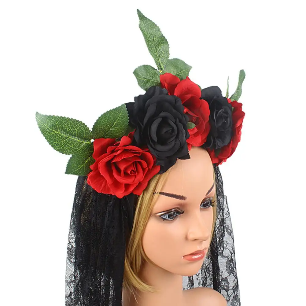 Headband Rose Floral Crown Veil Halloween Costume Party For Cosplay Hair Accessories | Дом и сад