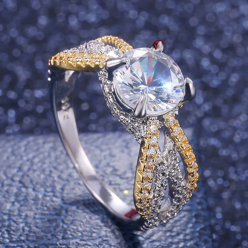 Женские обручальные кольца из розового золота и серебряного цвета сверкающие с