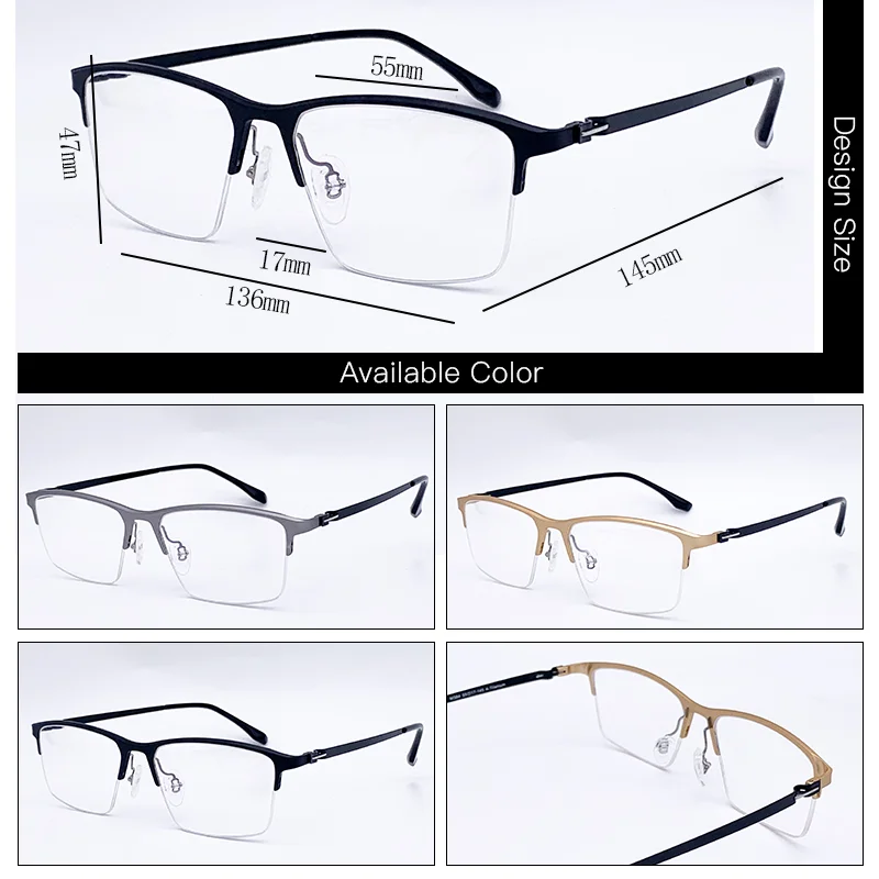 

TNT Aluminum-Magnesium Anti Blue Ray Glasses Frame Men Classic Myopia Optical Prescription Eyeglass Semi Rimmed Spec Frames Man