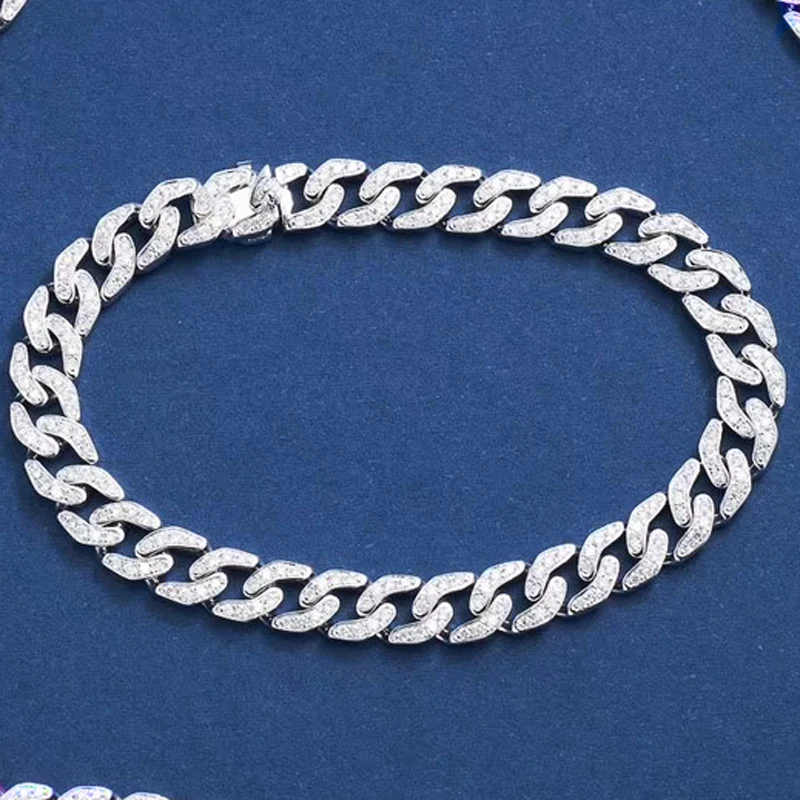 Браслет из кубинской цепи с ледяным муассанитом 18k au750|Гибкие и жесткие браслеты| |