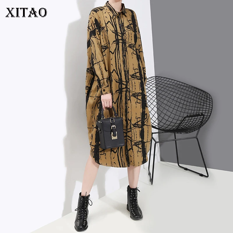 XITAO/платье с принтом асимметричное женское корейское модное новое 2019 Осеннее