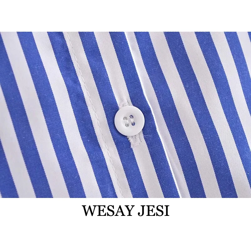 

WESAY JESI 2021 Fashion Summer Striped Print Women Blouse Single-Breasted Long Sleeve Blouses And Shirts Chic Loose Casual Top