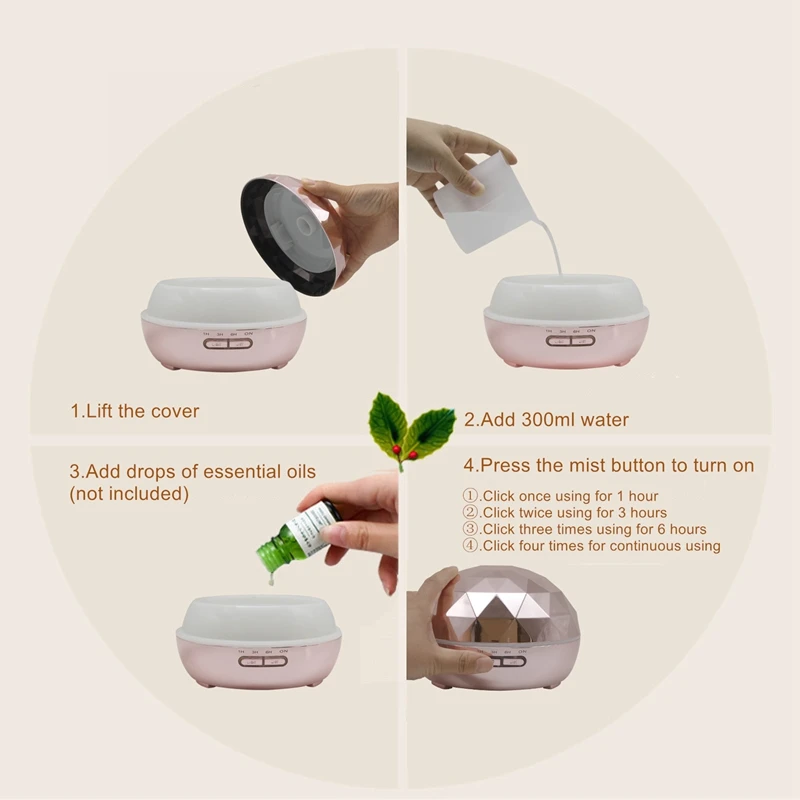 

Aroma Diffuser Essential Oil Electroplated Air Humidifier Fogger Mist Maker 7 Color Light Change for Home Decor