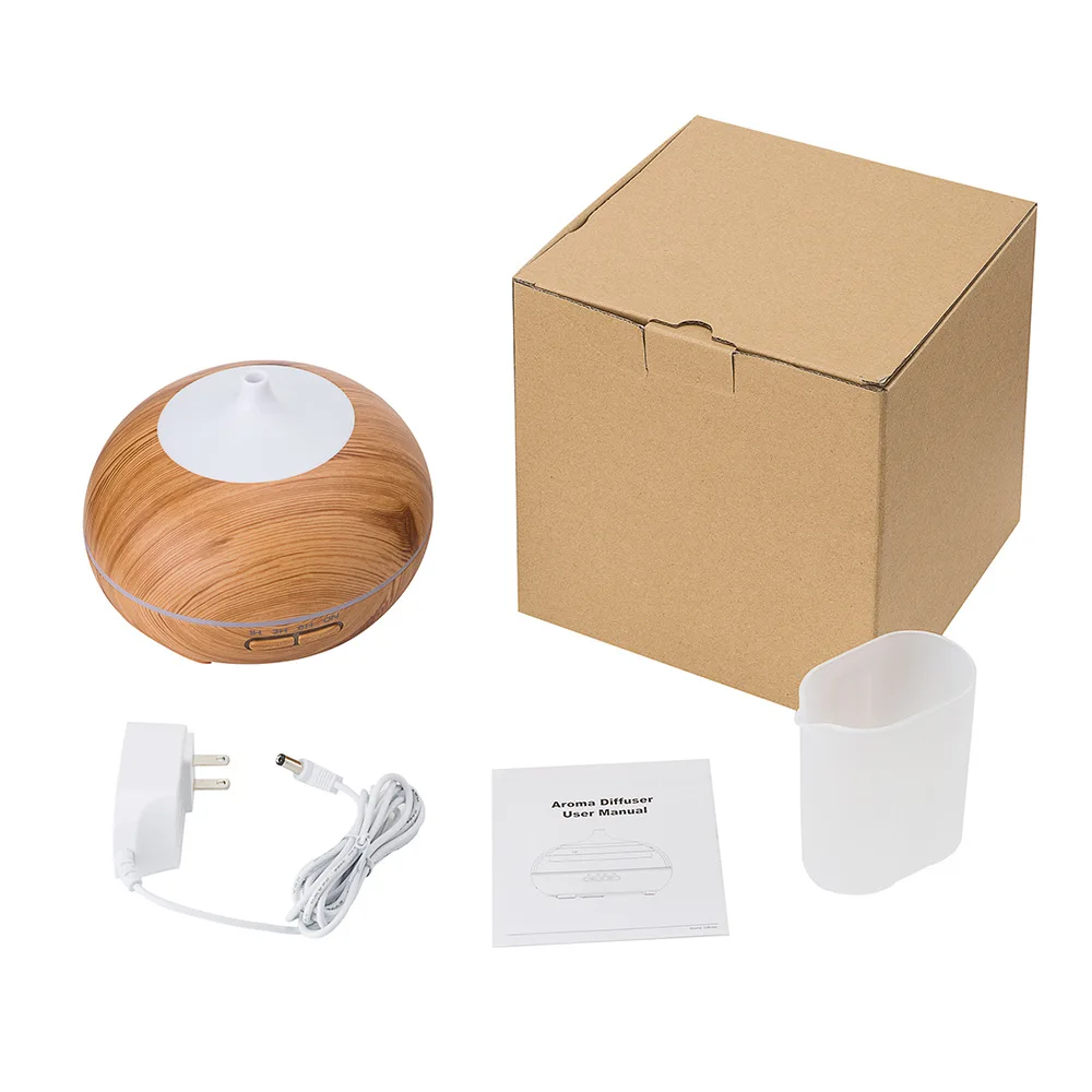 

300ml Ultrasonic Air Humidifier Aroma Essential Oil Diffuser with Wood Grain 7 Color Changing LED Lights for Home Office