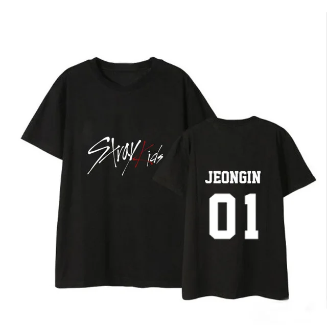 JEONGINB Straykids/одежда в Корейском стиле; свободная летняя футболка для студентов; Новинка; черно-белая футболка с короткими рукавами для детей - Цвет: JEONGINB