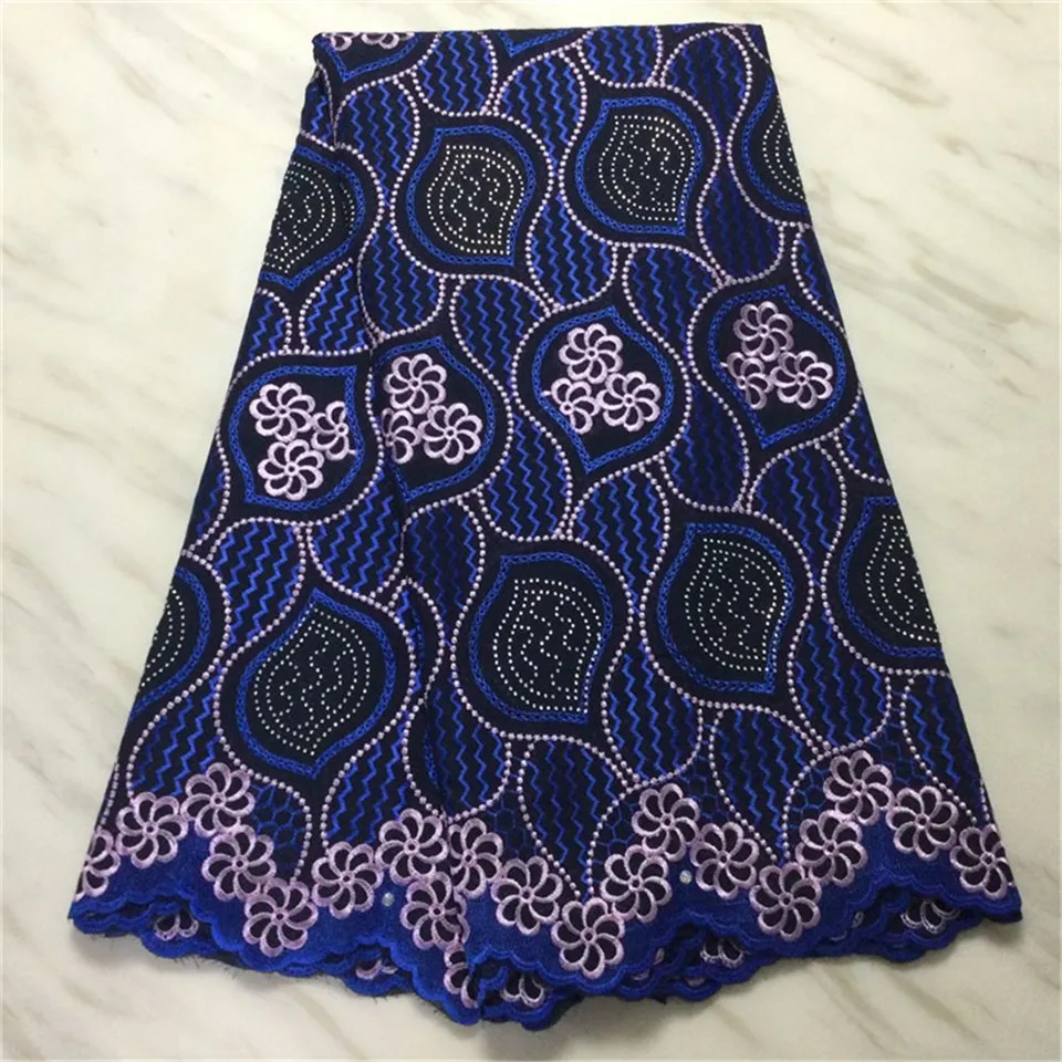 

100% Cotton Bright Diamond Swiss Voile Fabric Embroidery African Lace Fabric Mesh Nigeria fabric for Wedding Party Dress 5 yards