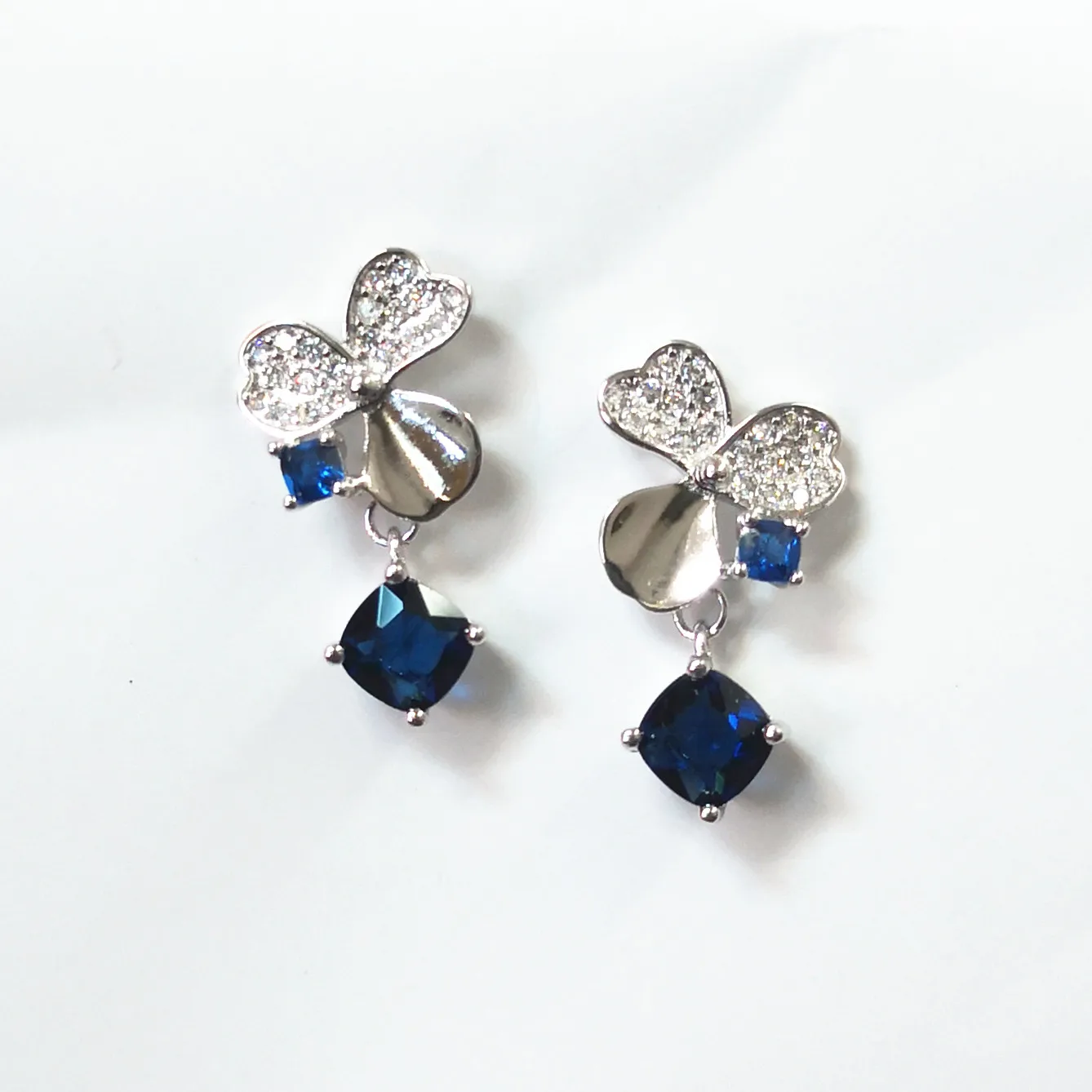 

Original 925 sterling silver plants flower blue square Mosaic zircon earrings gift for women holiday decorations