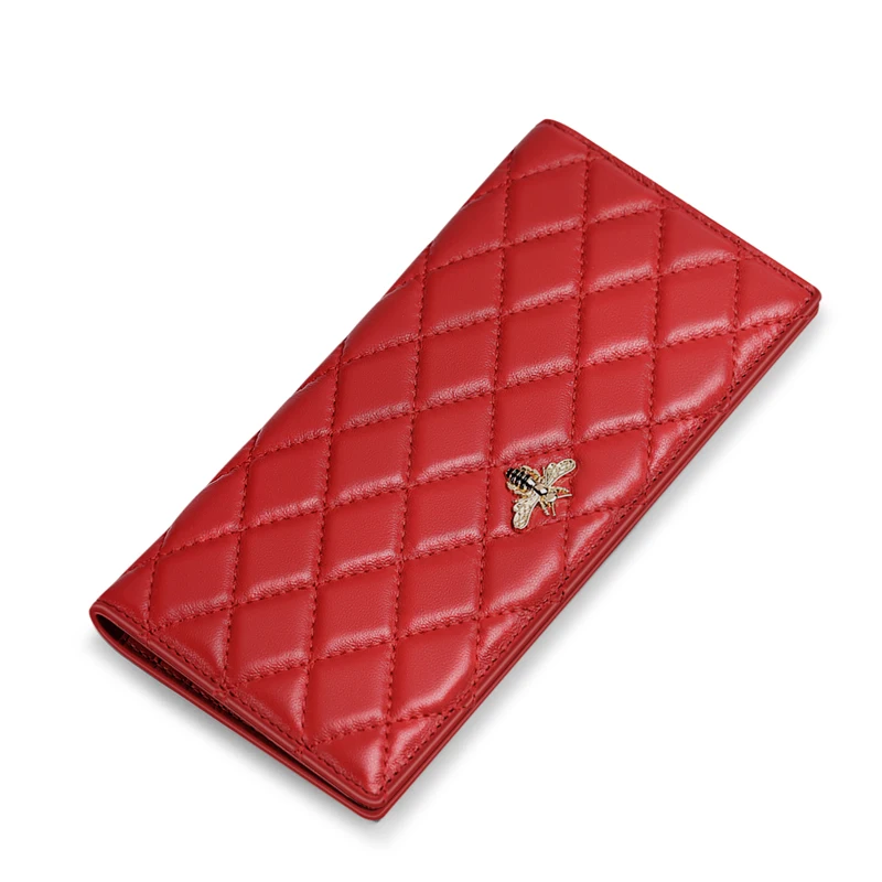 Модный кошелек из овчины RFID длинный женский ультра тонкий двойной держатель для