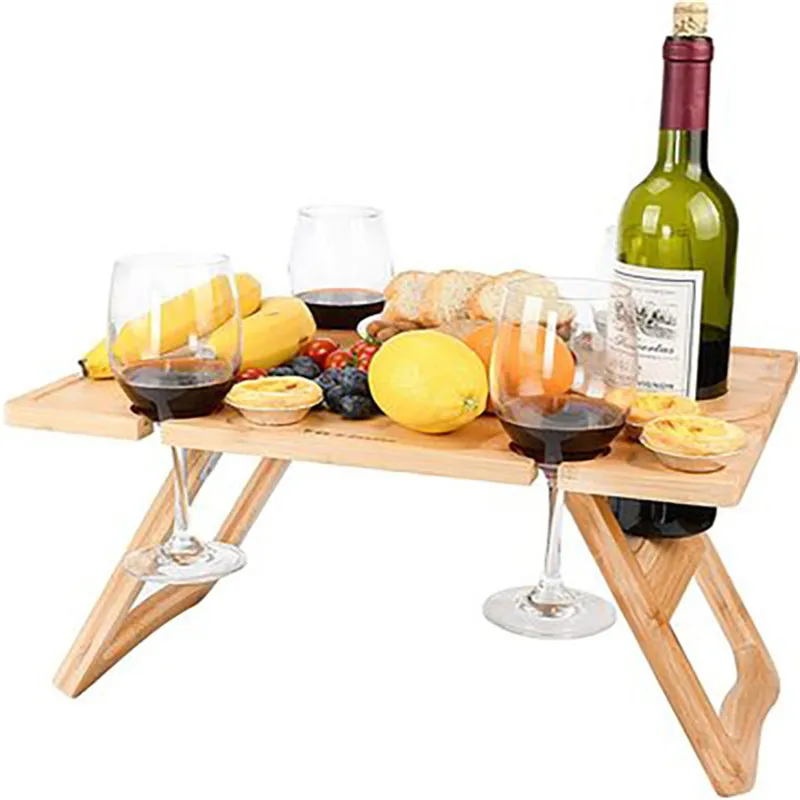 Wooden Outdoor Portable Folding Camping Picnic Table Holder Wine Rack jardin de Fruit Tourist Foldable with Glass |