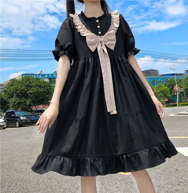 Японское темное милое платье с бантом женское летнее 2020 новый стиль сказочное