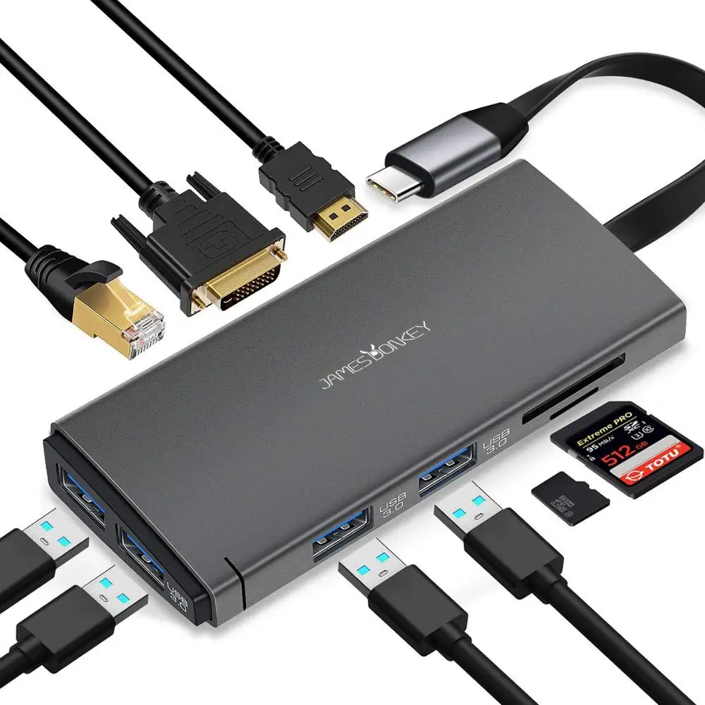 USB концентратор 10 в 1 док станция с адаптером для HDMI VGA TF SD RJ45|Док-станции ноутбуков|