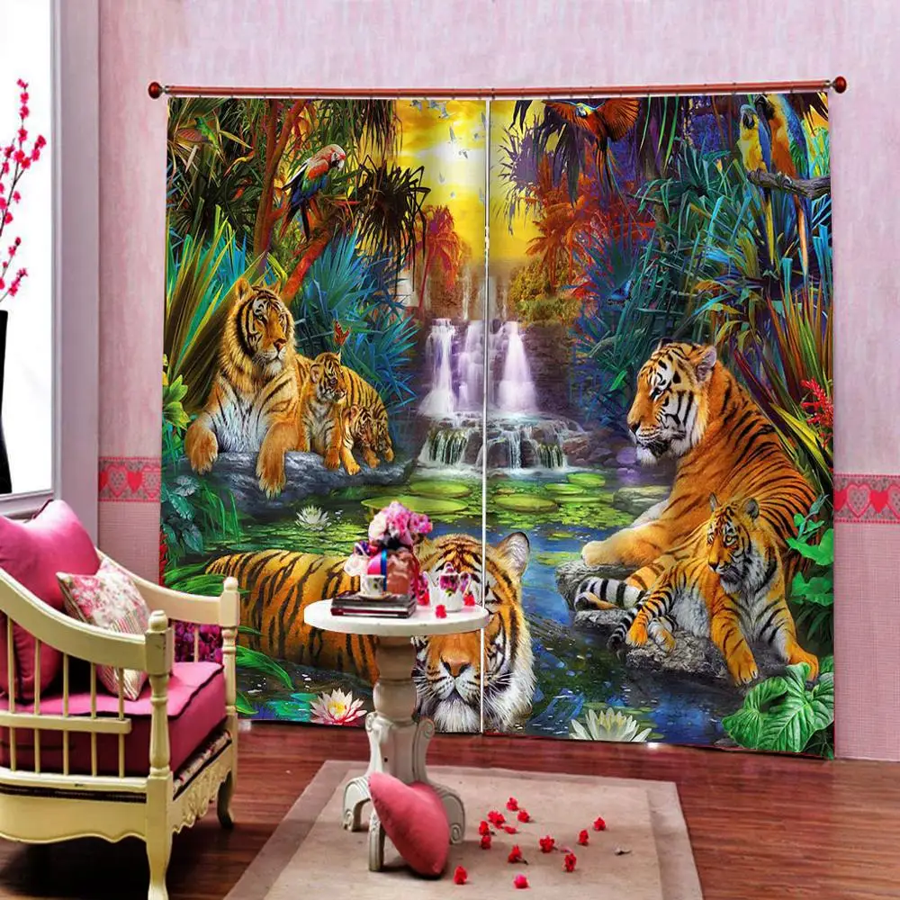 

Customized 3D Curtains Natural Scenery For Living room Children's room Tiger curtain Home Indoor Decor ( Left and right side )