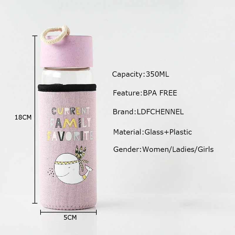 Новинка 350 мл милая стеклянная бутылка для воды портативная прозрачная чашка чая