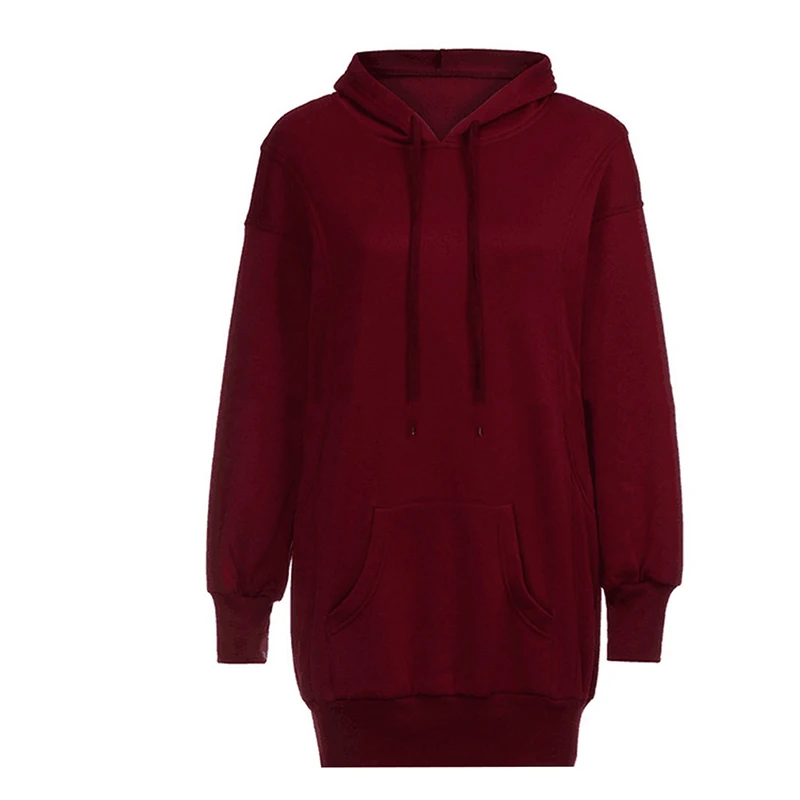 

Autumn And Winter Fashion Hot Wine Red Ladies Sweatshirt Solid Color Hooded Hood Casual Loose For Women