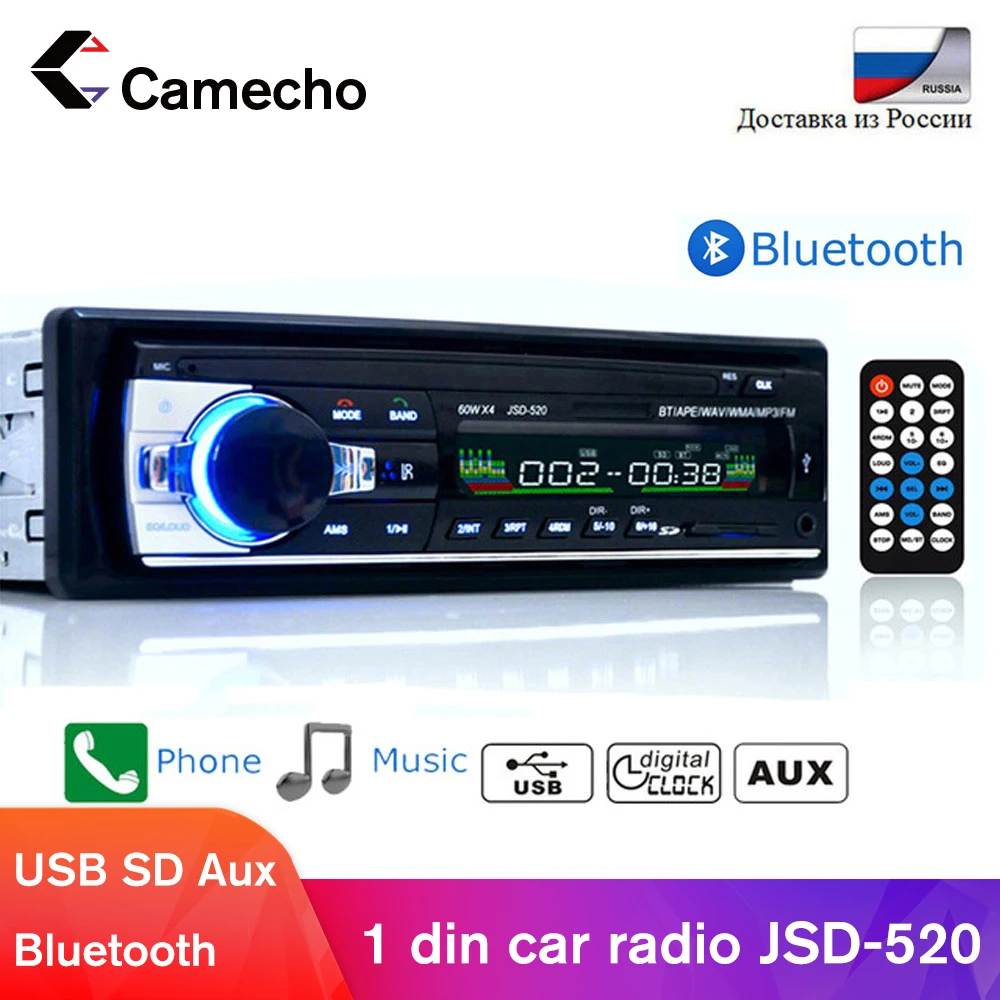 

Camecho Bluetooth Autoradio Car Stereo Radio FM Aux Input Receiver SD USB JSD-520 12V In-dash 1 din Car MP3 Multimedia Player