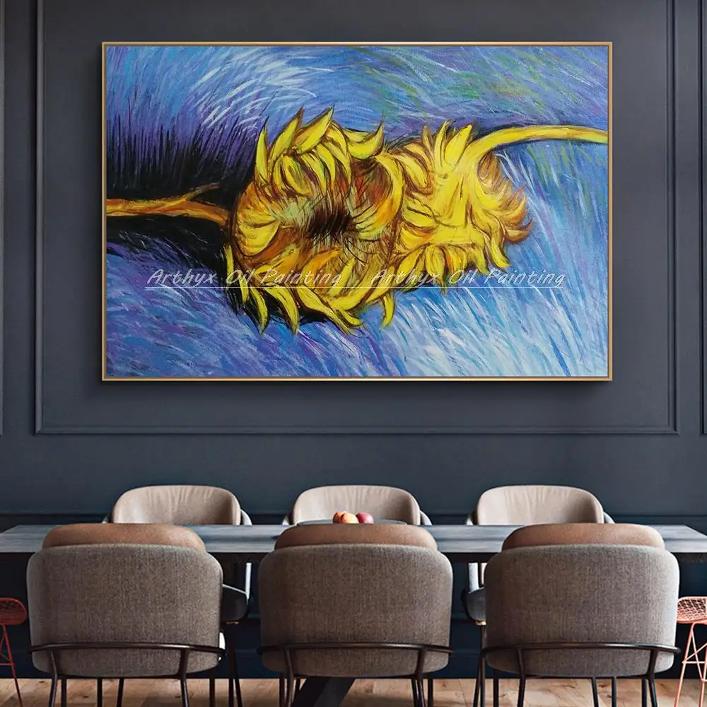 

Большой Подсолнух Arthyx ручной работы, известная картина маслом на фотографиях, современные настенные картины для гостиной, украшение для до...