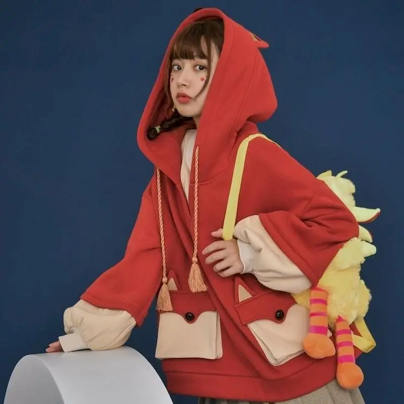 

Красные худи в японском стиле, свитшот, Готическая Толстовка Оверсайз, корейский стиль, женская одежда, зимние топы 2020, свитер с длинным рука...