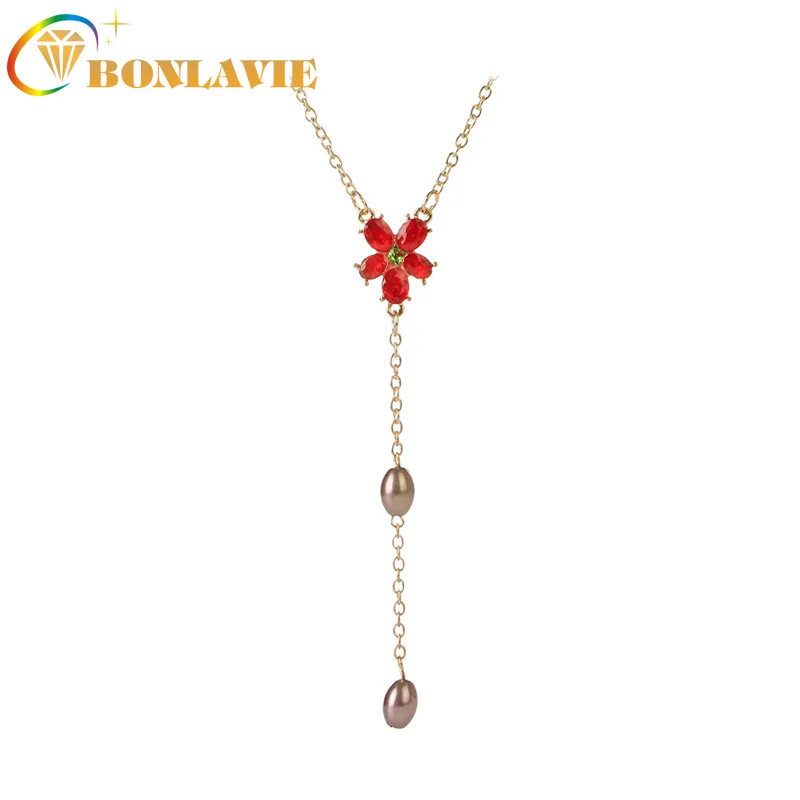 

BONLAVIE красная вишня ожерельлье цветок Sakura свитер цепь женские ювелирные изделия оптом