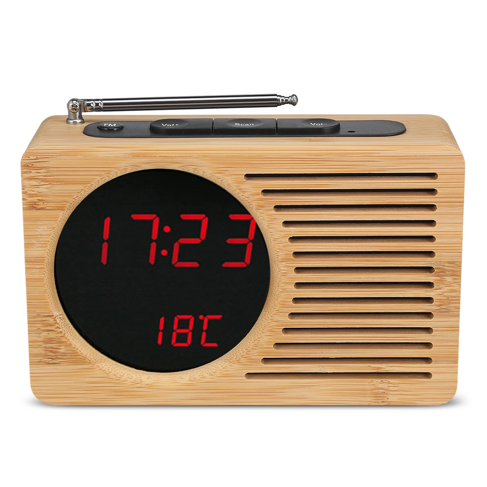 Цифровой fm-радио будильник светодиодный Бамбук 12 h/24 h Регулируемый свет для дома спальни офиса Настольные часы таймер USB кабель будильник часы