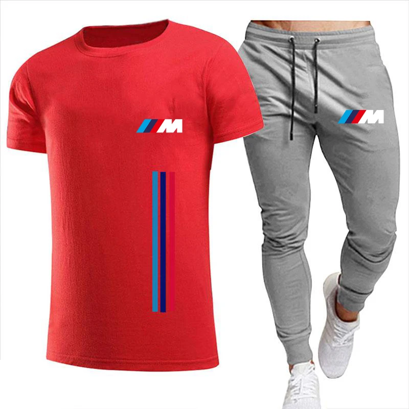 

2021 Summer Men's BMW Casual Suit T-Shirt + Pants Two-Piece Casual Sportswear Men's Gym Brand Clothing SportsWear Direct Sales