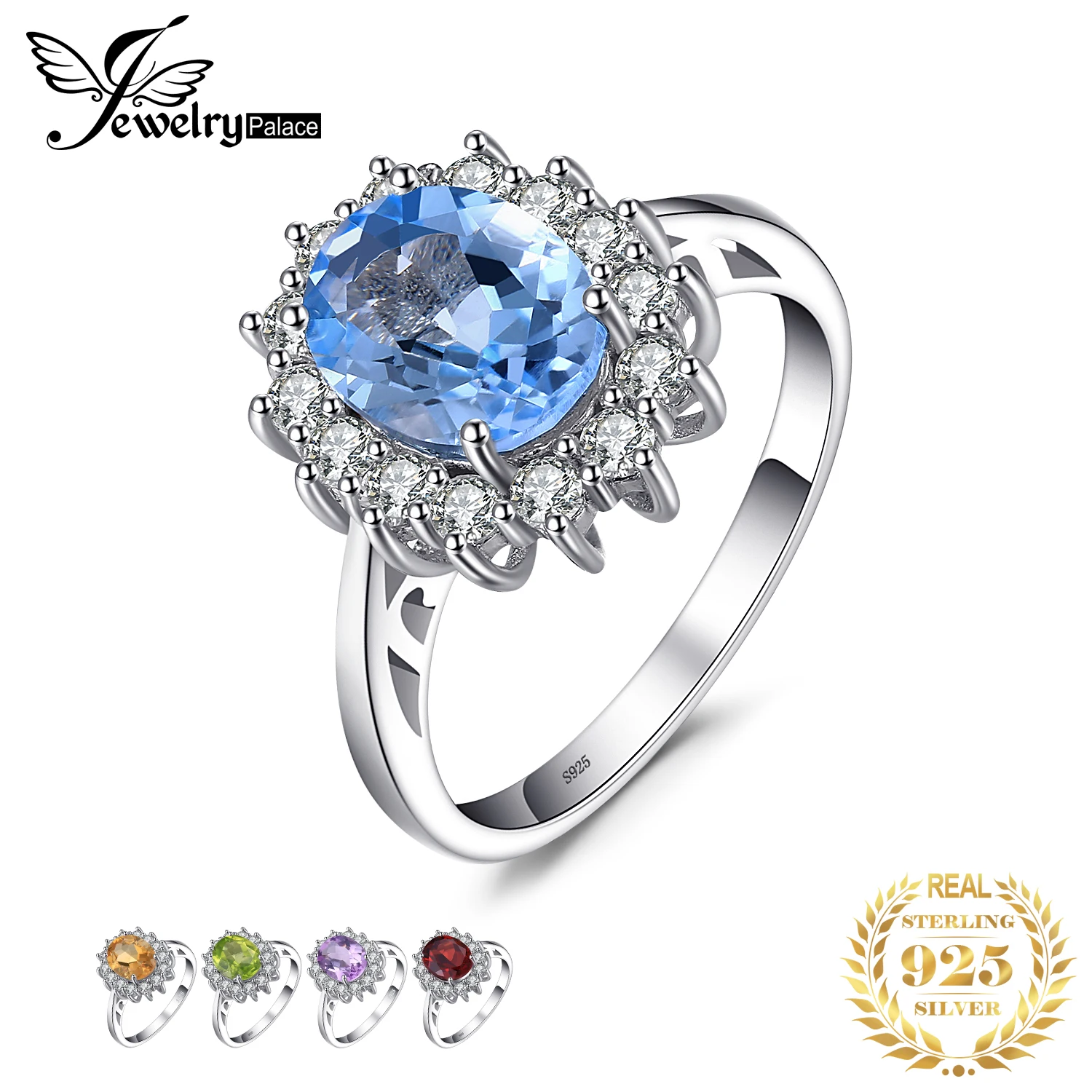 JewelryPalace Принцесса Диана Уильям Kate 2.3ct синий Topazs Обручение Halo Кольцо для Для женщин