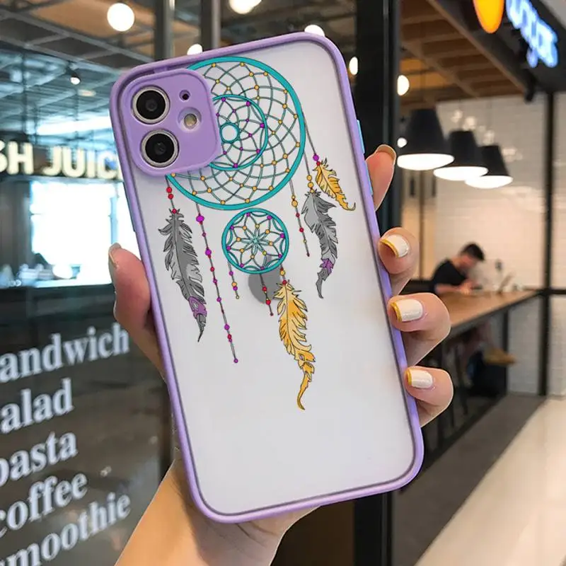 

Dream Catcher Drawings feather owl Phone Case For iphone 12 11 Pro Max X XS Max XR 7 8 6 Plus 12mini Translucent Matte Case