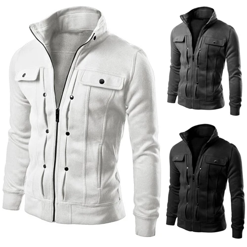 

2021 New Men's Standing Collar Sweatshirts Body Repair Cardigan for Male Fleece Inclined Pocket Jacket Sweatshirt