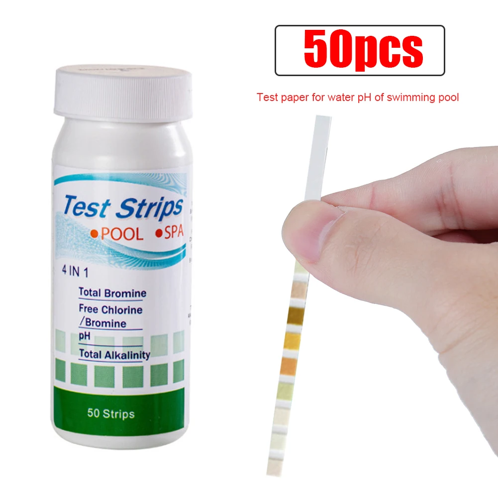 

50pcs/Bottle 4 in 1 Swimming Pool Water Test Strips Paper Chlorine Nitrate PH Alkalinity Hardness Kit