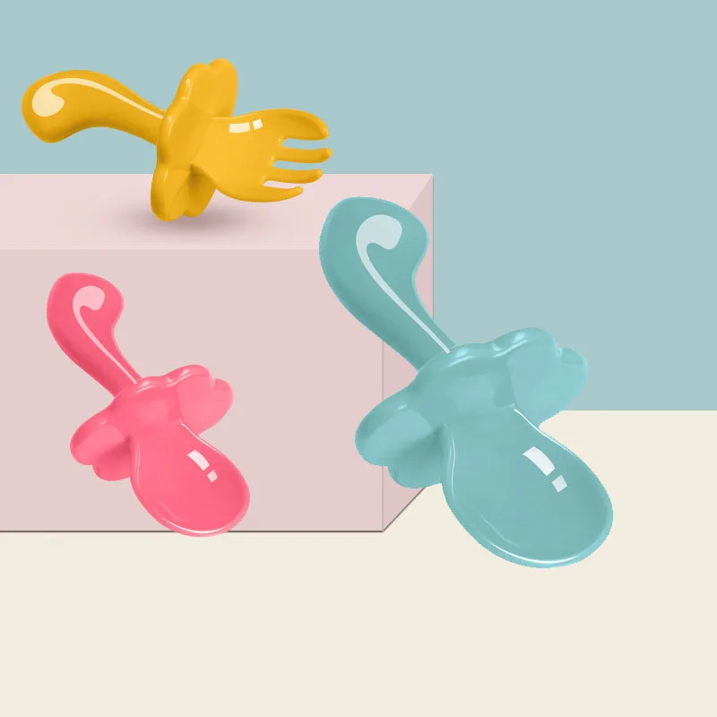 2 шт./упак. короткая ручка ложка + вилка набор Одноцветный Цвет Детские Обучающие