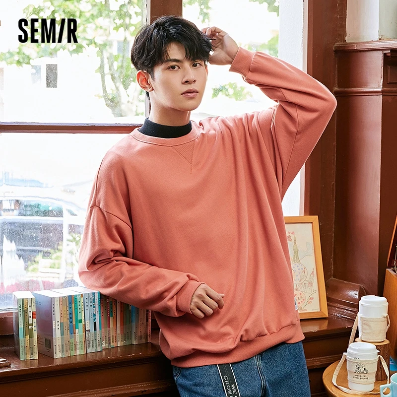 

SEMIR Folding Sweatshirt Men Autumn And Winter New Style Plus Velvet O Neck Pullover Couples Korean Loose Trendy Tops Men