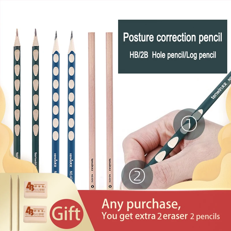 

TENWIN 12pcs Groove Triangle Wooden Pencil 2B/HB Thin/Log Posture Correction School Student Stationery Health Standard Pencils