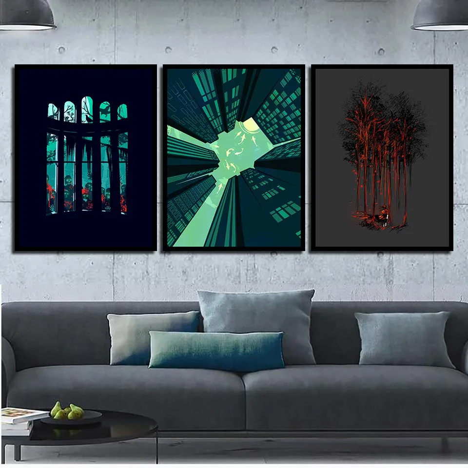 

Wall Art Print Canvas Home Decoration Painting Abstract Cartoon Building Pictures Nordic Style Modular Poster For Living Room